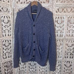 Retrofit Shawl Collar Cardigan Mens XL Blue & White Heavy Knit Pockets Grandpa